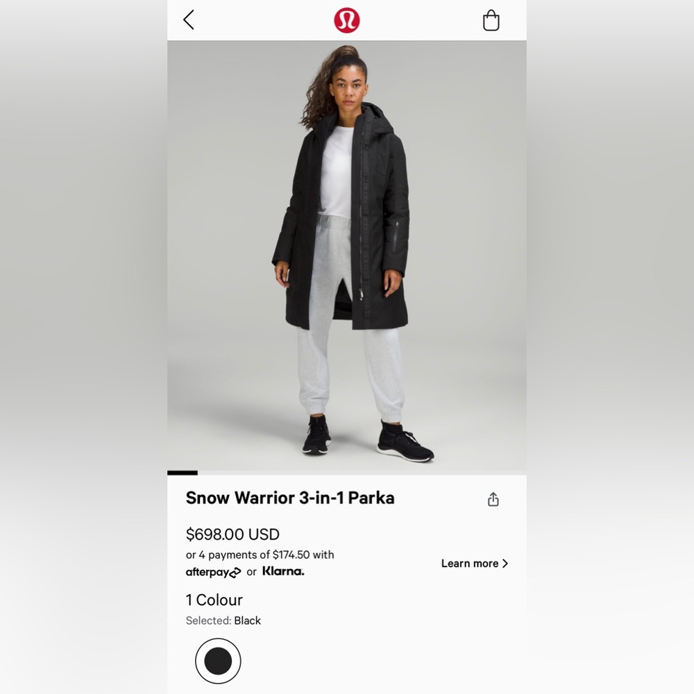 Lululemon Winter Warrior 3-in-1 Parka in Size 2
